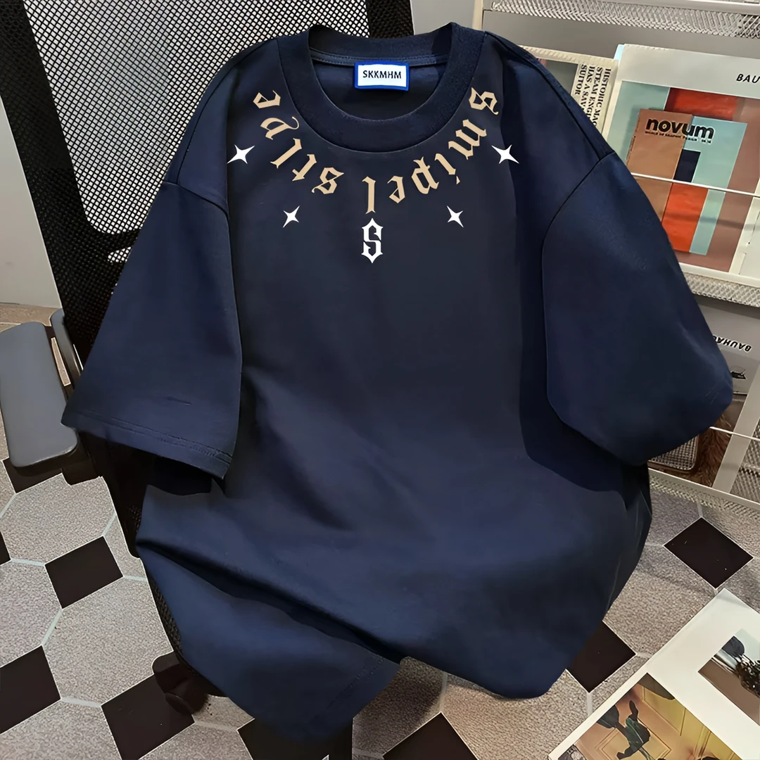 100%棉大码200斤胖子美系宽松少年感嘻哈学生冷酷潮流高级T恤短袖