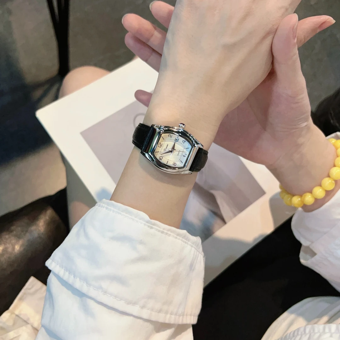 Dinimi2025新款酒桶镶钻带日历轻奢优雅女款简约腕表防水手表