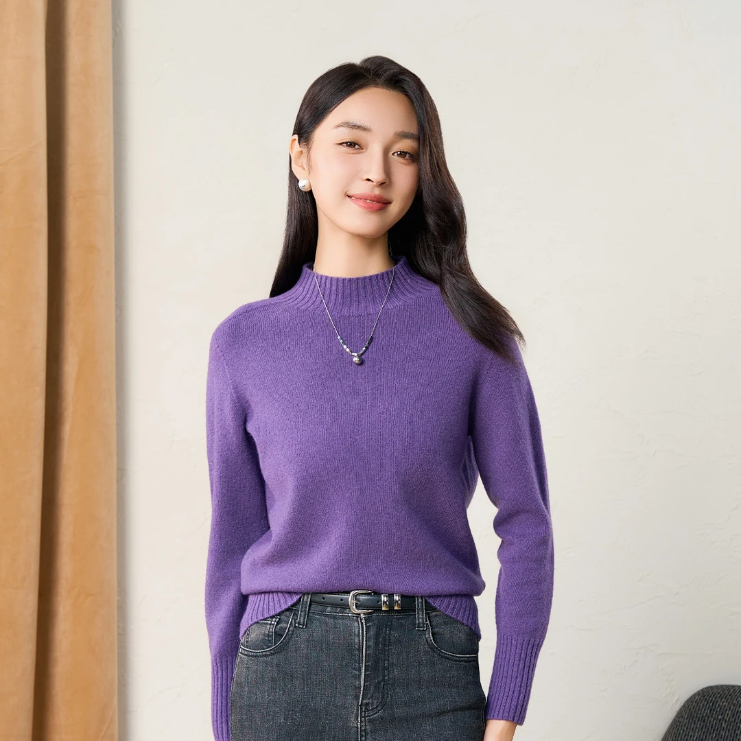 春竹100%绵羊毛春季半高领减龄洋气内搭气质厚款保暖女士羊毛衫
