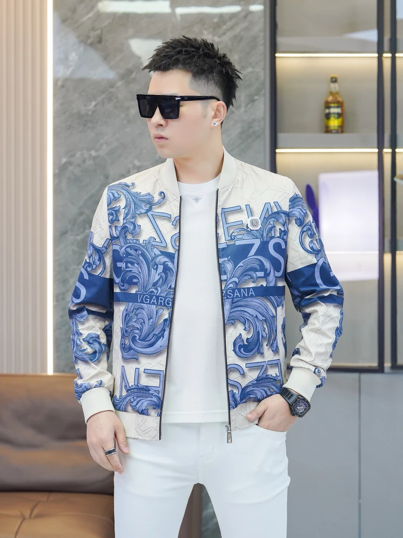 2025男士春季新款时尚休闲个性潮流印花时尚百搭棒球领夹克外套