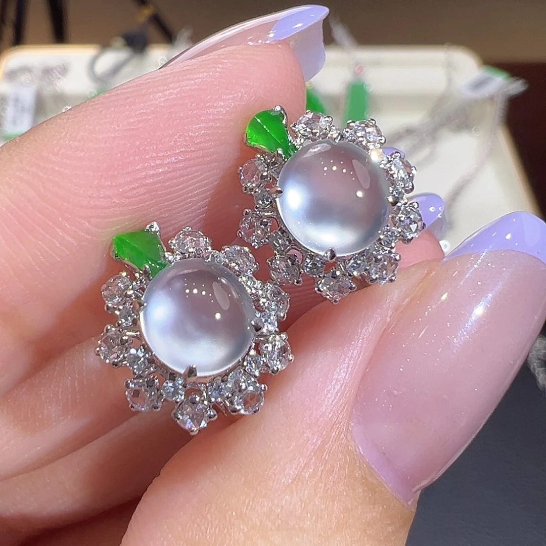 翡翠18K金镶嵌耳环翡翠