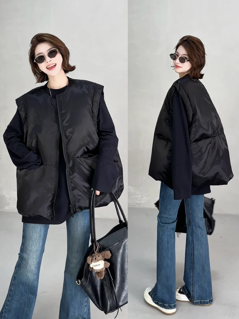 月月 2025秋冬【黑松露】大版宽松马甲极简显瘦棉衣马甲 2510C6589