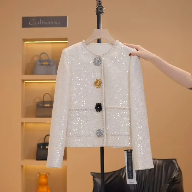 【花朵亮片】珠花白裳重工亮片小香风高级感短外套-HK-Y14603