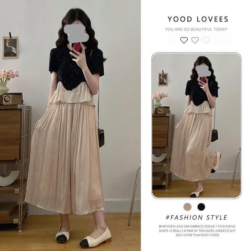 荷叶边不规则设计感上衣半身裙两件套大流光风胖mm夏装半身裙套装