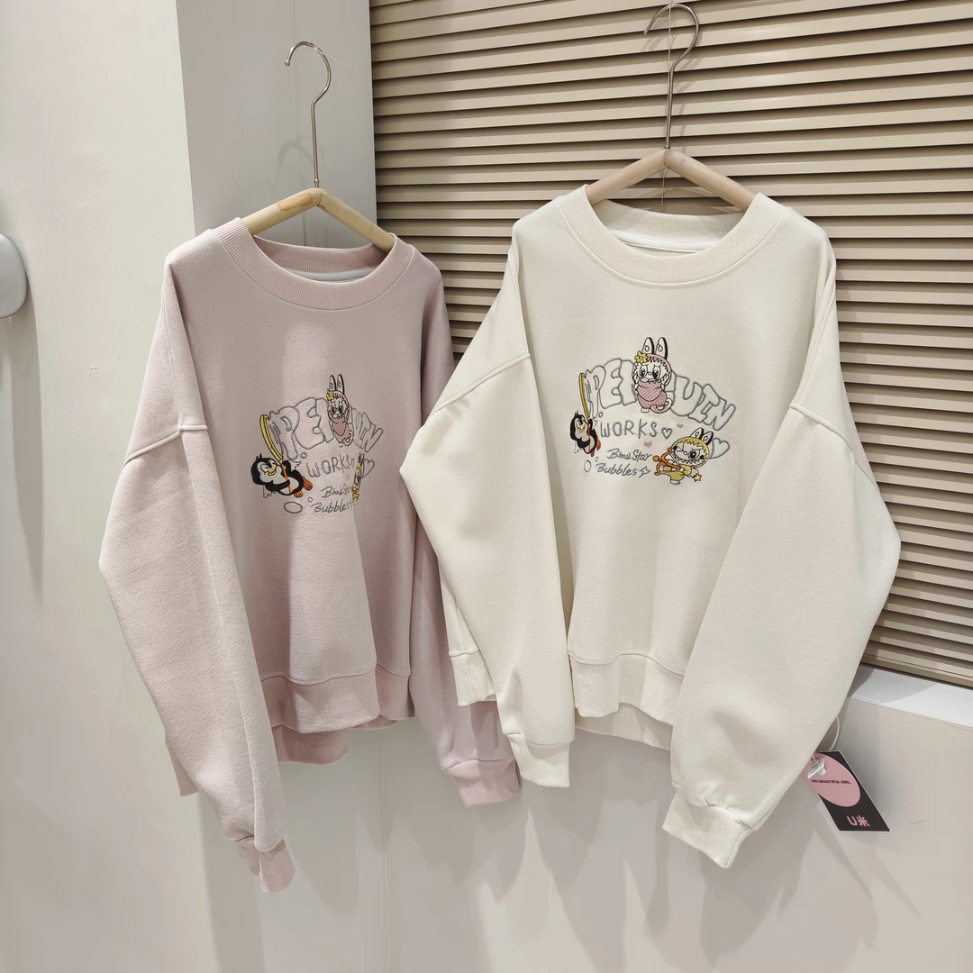 K606 青少年女童秋季圆领长袖卡通运动卫衣套头衫亲子装