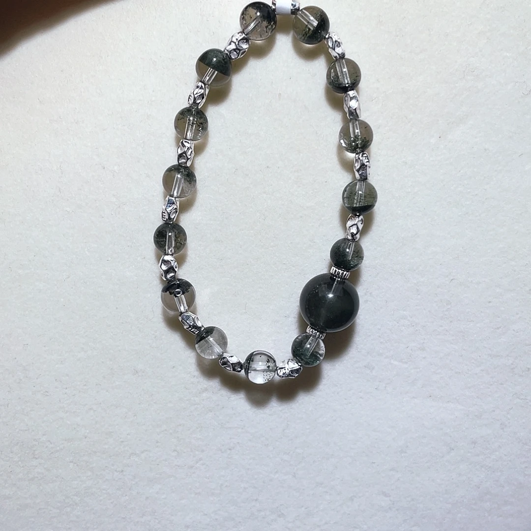 银S925镶嵌水晶手链绿幽灵