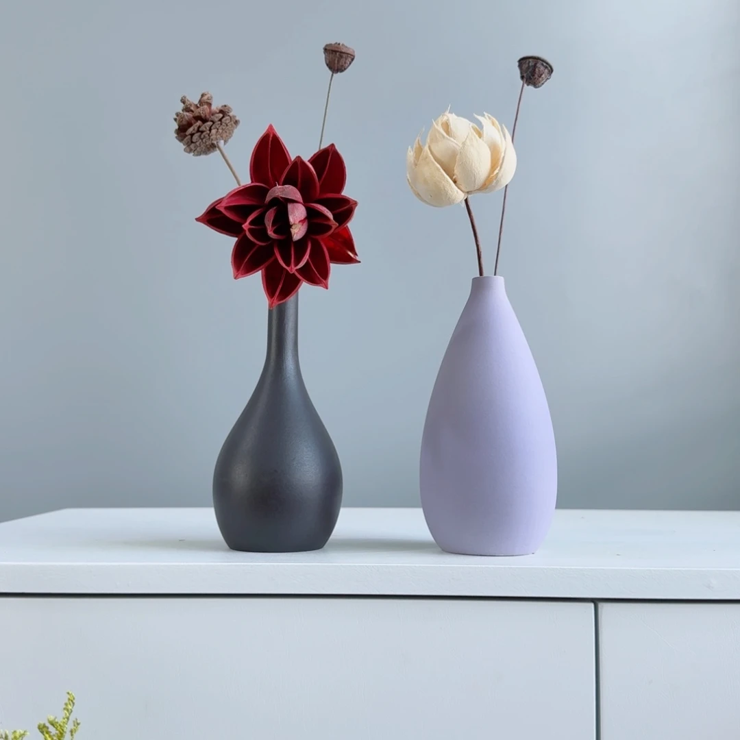 瓷片陶瓷花瓶摆件含花总高约20-30cm