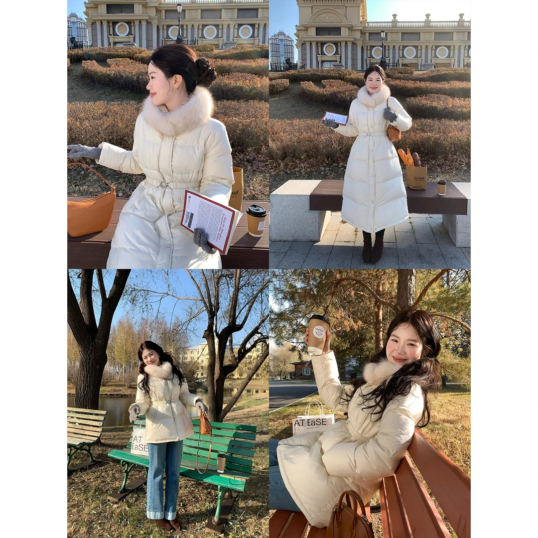 火火火【北海雪酪】韩版秋冬毛领收腰羽绒服E39449HH54+E39588HH54