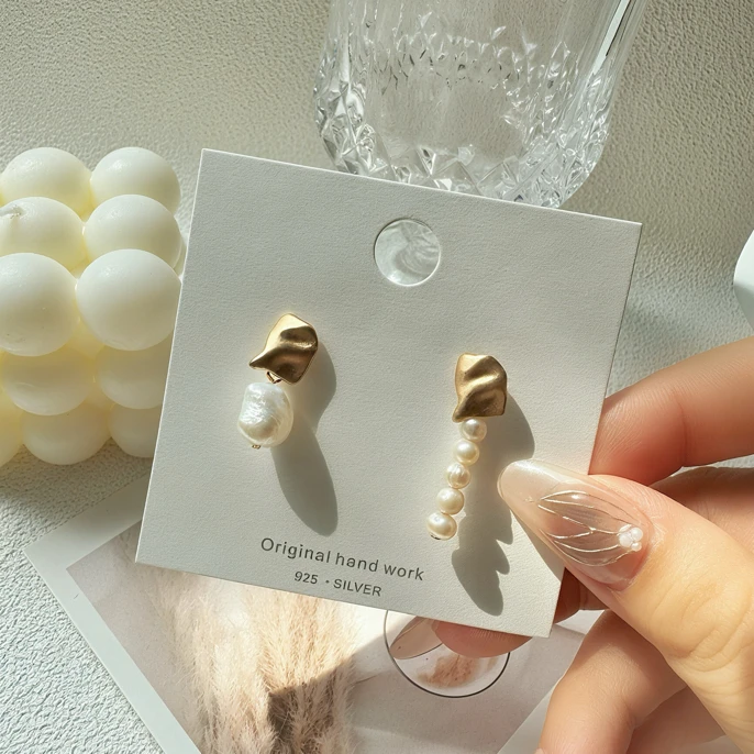 925银树脂耳饰 手作设计感不对称复古淡水珠耳环法式高级感耳饰