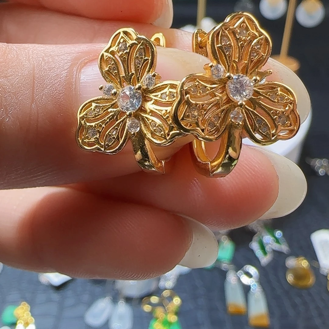 翡翠银S925镶嵌耳饰天然缅甸a货翡翠