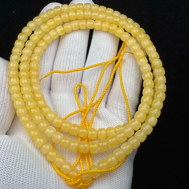 R2706天然俄料蜜蜡 108脖挂长串5.5*4.2mm克抖音基地质检发货