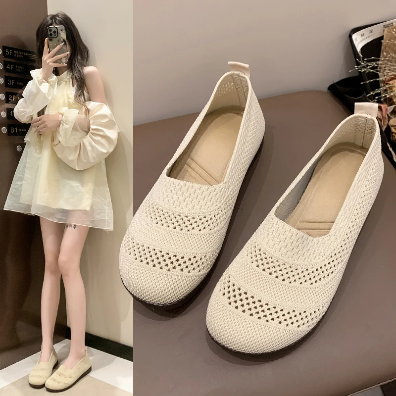 春夏套筒透气软底薄款单鞋平底浅口夏季渔夫鞋纯色百搭休闲奶奶鞋