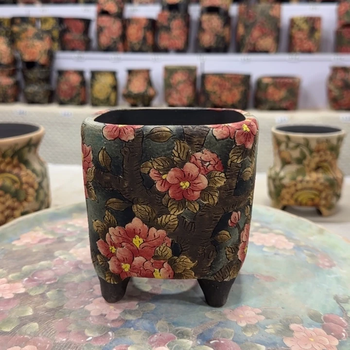 紫砂花盆精品多肉手绘花盆