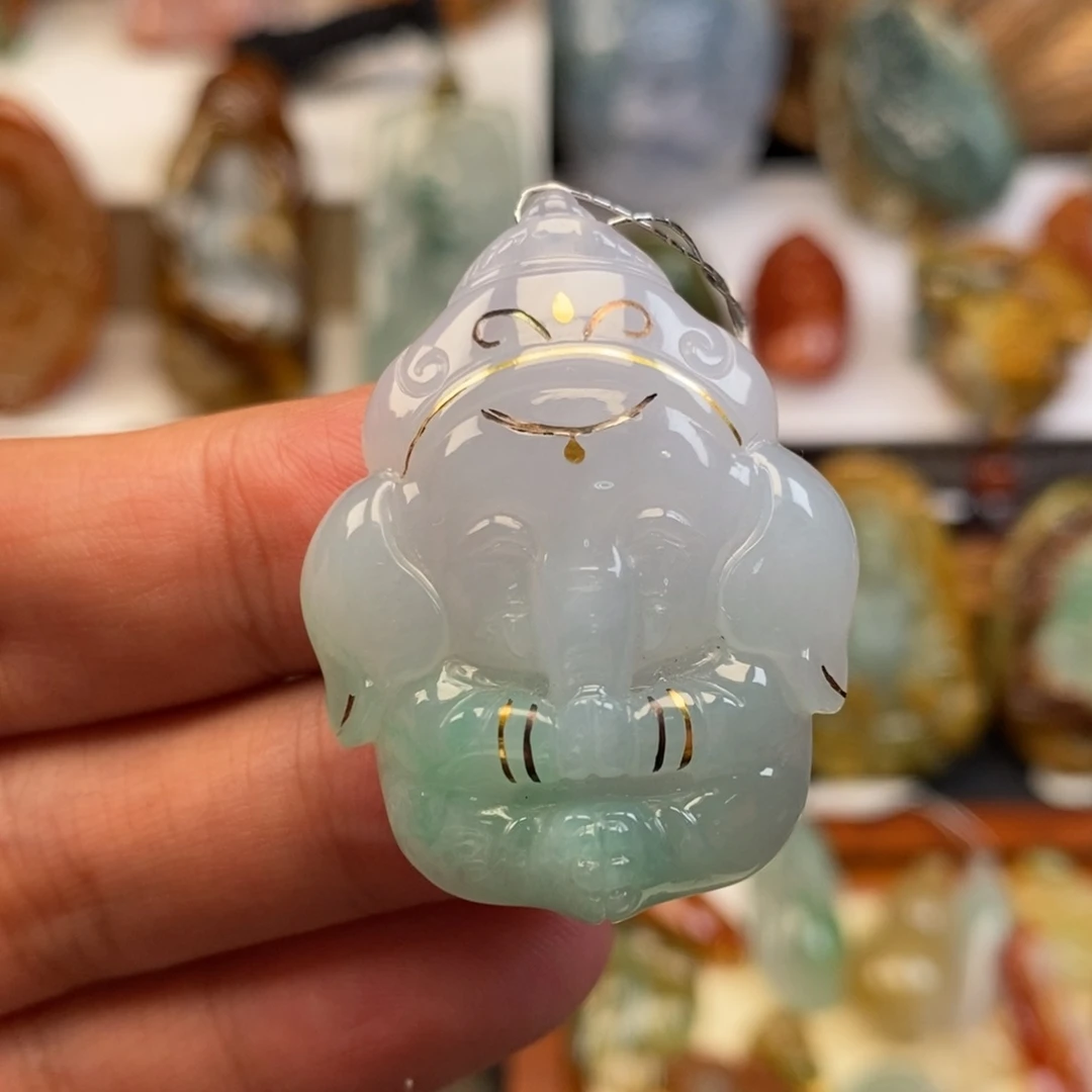 颈饰未镶嵌翡翠缅甸天然翡翠金银错吉象吊坠