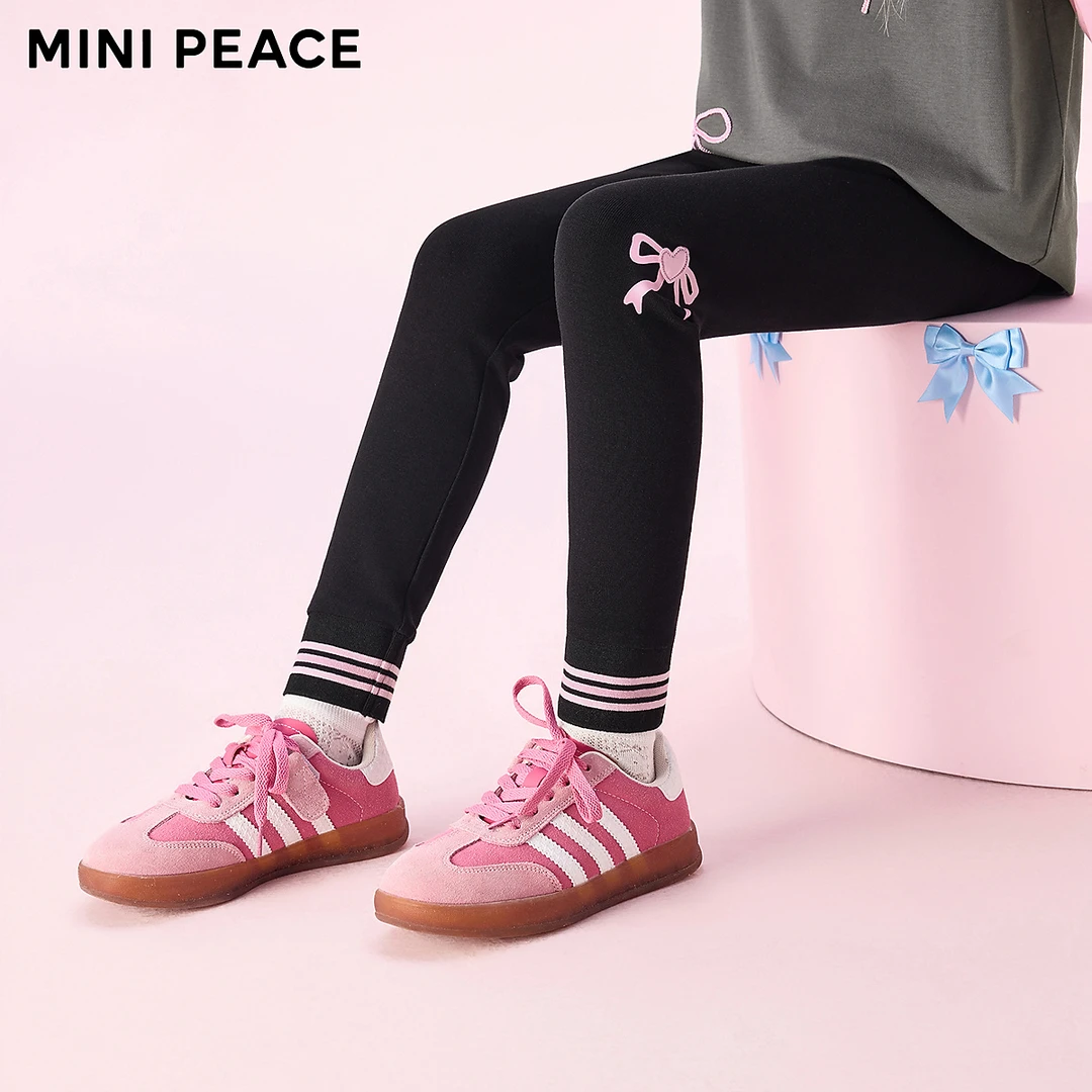 MINIPEACE太平鸟童装女童打底裤秋季新款儿童裤子蝴蝶结印花长裤