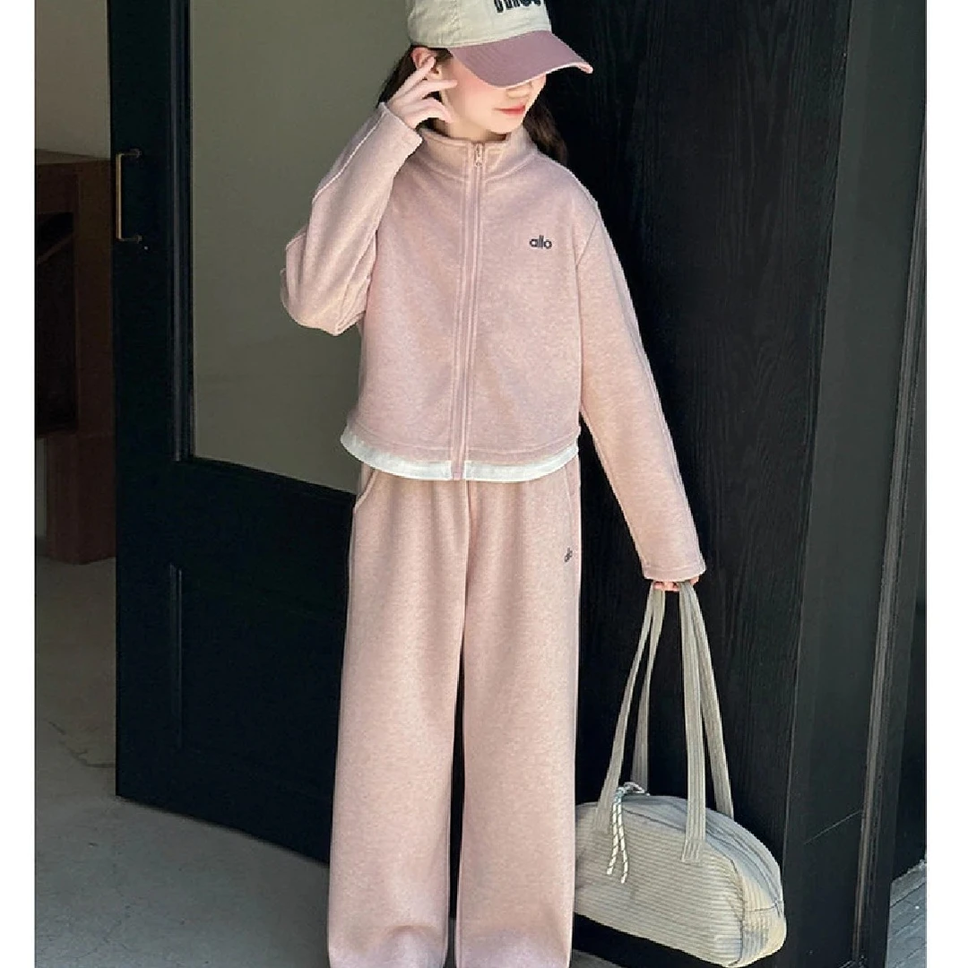 儿童爆款套装2025新款开衫外套长裤秋冬洋气时髦潮牌阔腿裤两件套