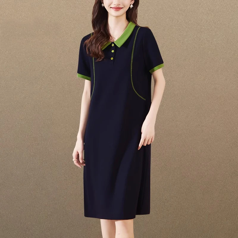 时尚气质短袖连衣裙女夏季2025年新款妈妈装减龄宽松显瘦中长裙子