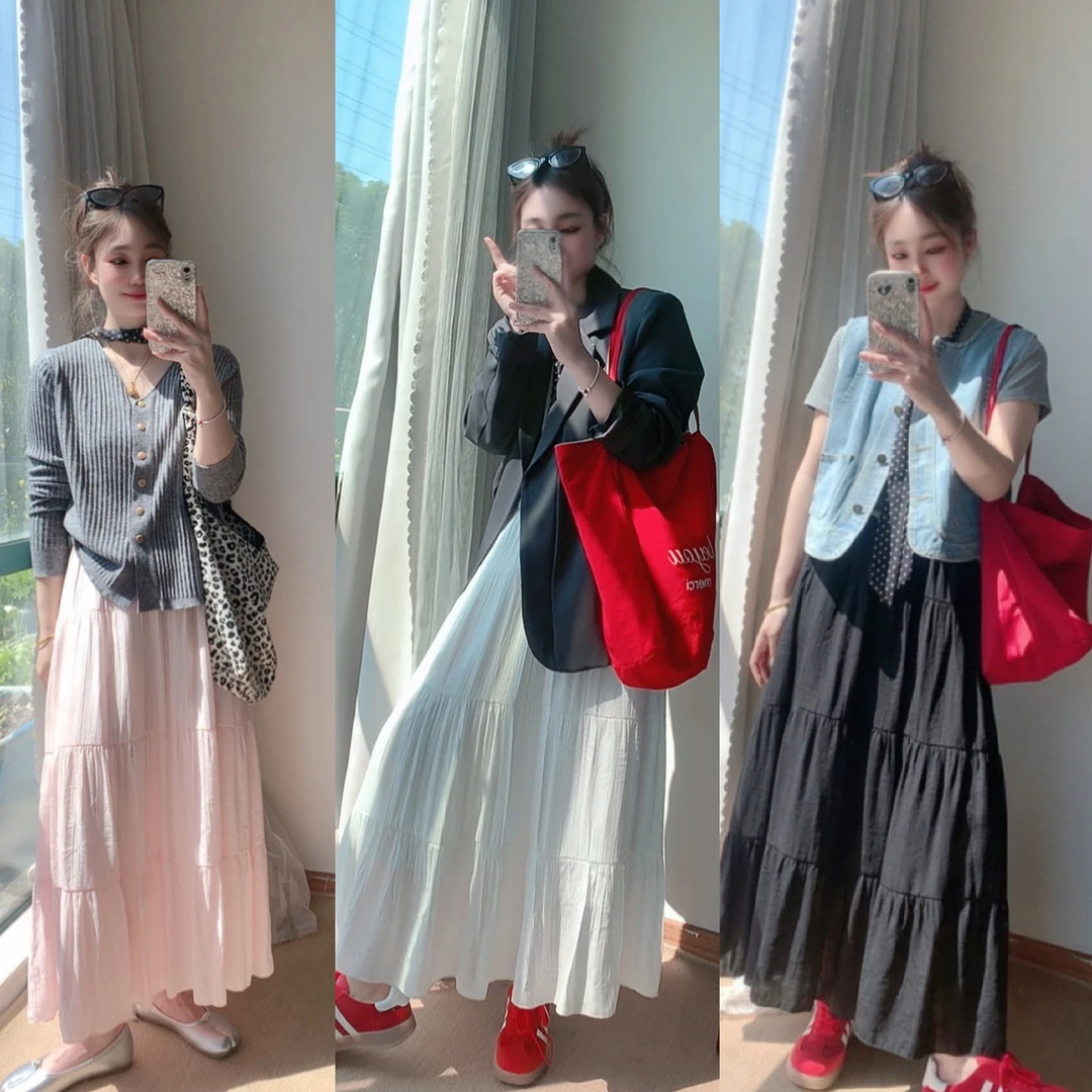 白色半身裙女春秋季2025新款高腰显瘦a字长裙蓬蓬裙芭蕾蛋糕裙子