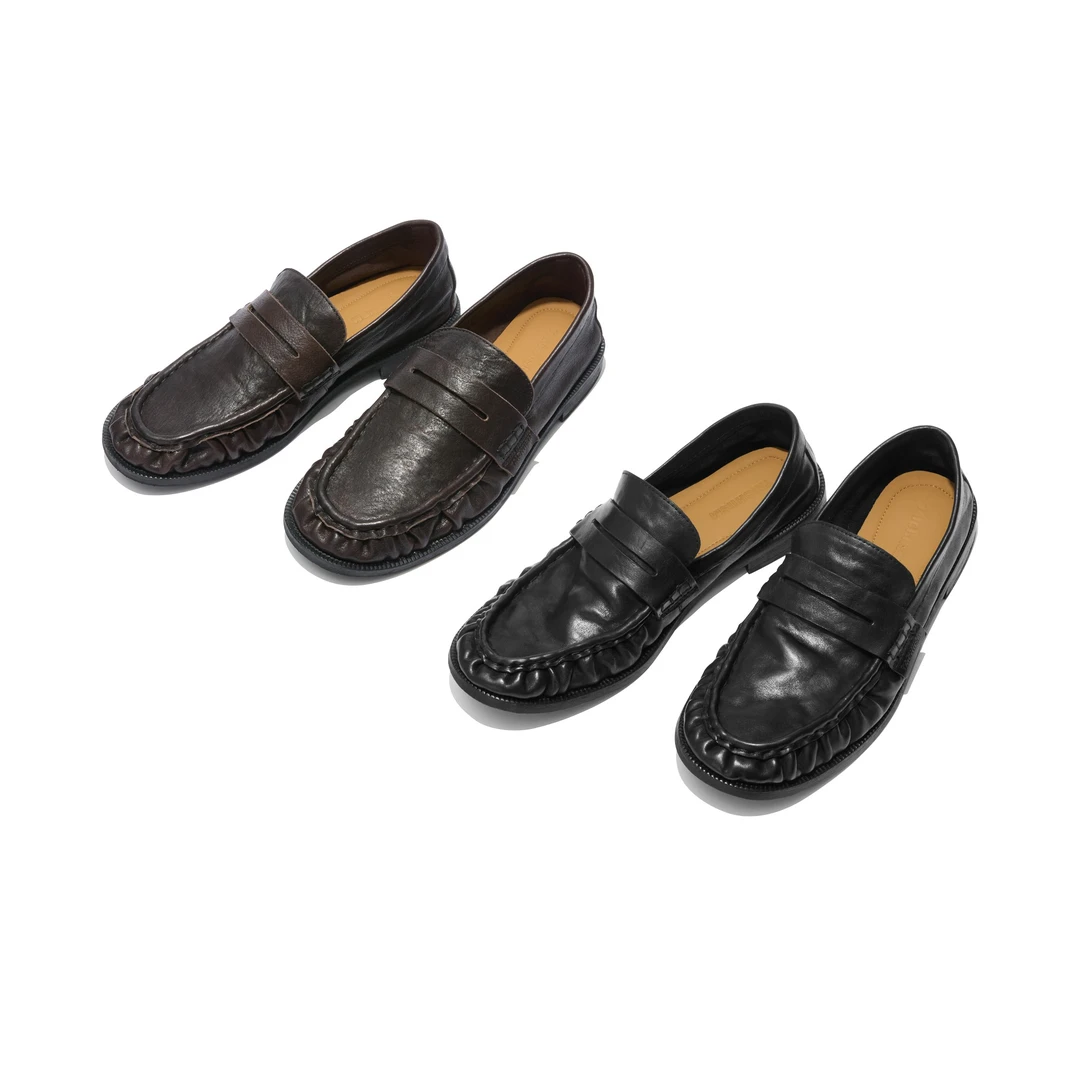 TAICHIISM意大利进口水洗马皮“软软褶皱”乐福鞋真皮皮鞋百搭时尚