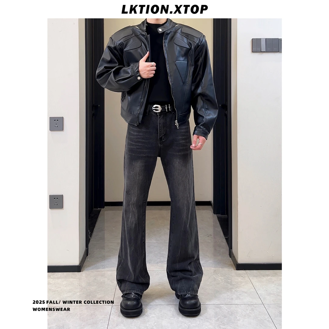 LK正品痞帅潮新款美式复古百搭水洗做旧闪电纹牛仔长裤宽松秋冬