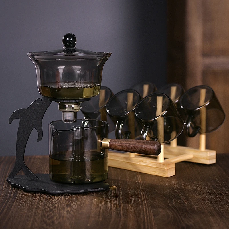 海豚创意玻璃懒人磁吸全自动盖碗茶具功夫茶杯套装家用简约泡茶壶