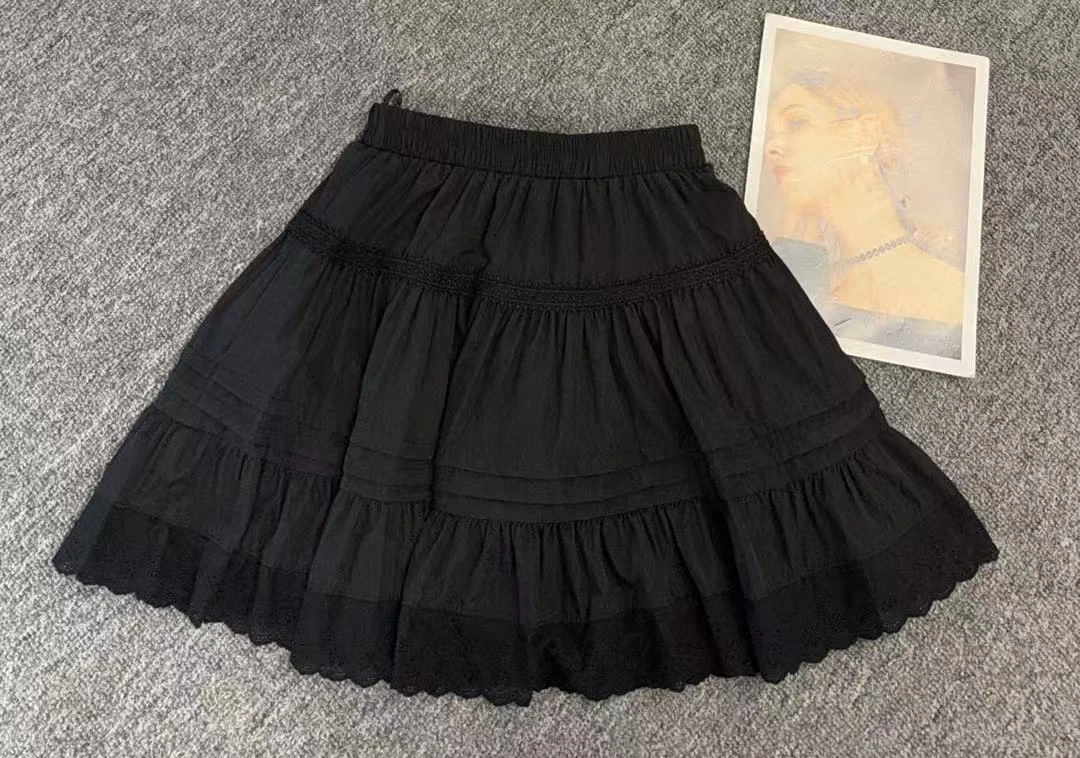 QL-0001夏季新款女荷叶边减龄百搭松紧腰半裙