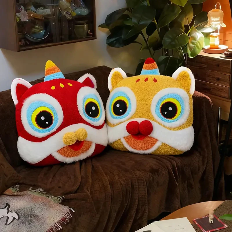 2026新年春节醒狮喜庆靠背靠垫创意玩偶结婚中国风靠枕麻将抱枕jf