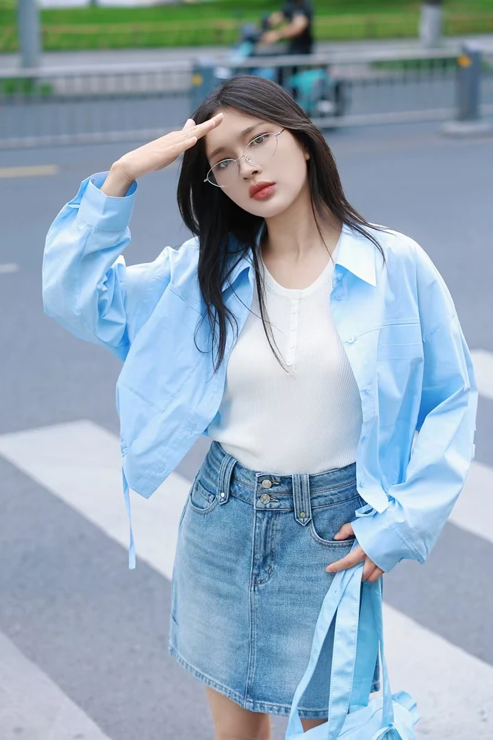 LINGZI领姿短款防晒衬衫女夏季新款宽松百搭上衣外套