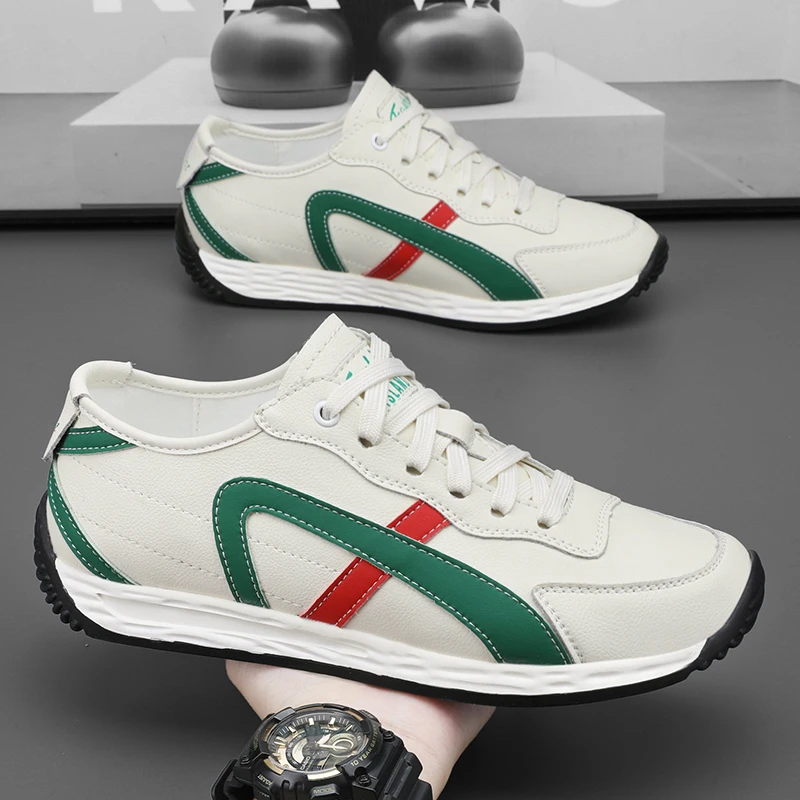 男鞋百搭皮面阿甘鞋男春季男士休闲运动鞋软底潮透气流德训小白鞋