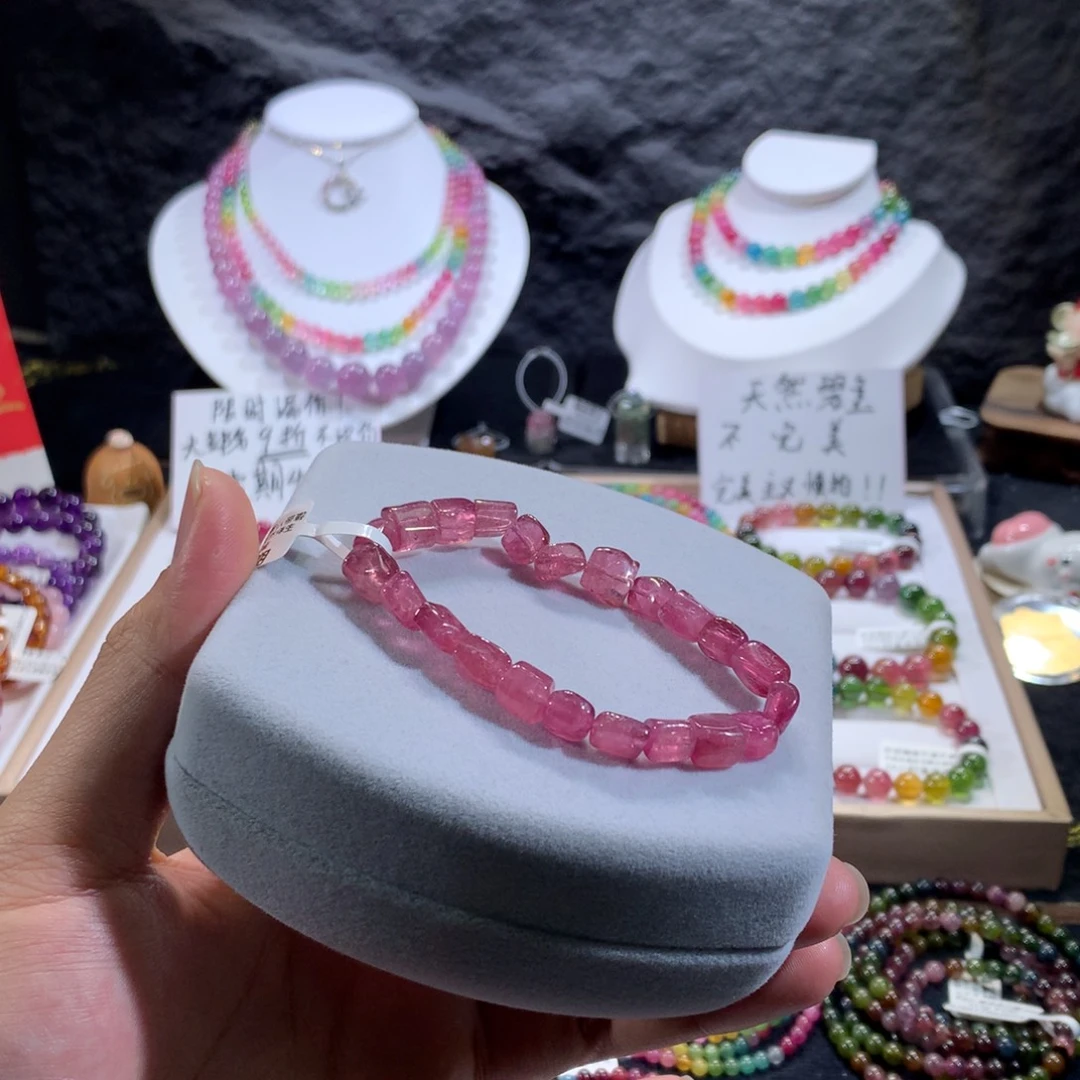 碧玺手链未镶嵌卢比来红原石随形