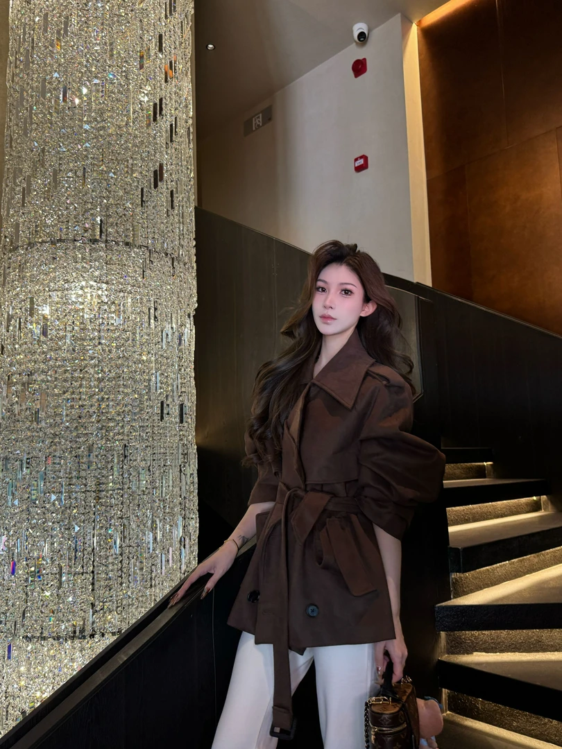 【巴黎旧梦3.0】百搭风衣麂皮绒女装大衣休闲风长袖折叠衣领