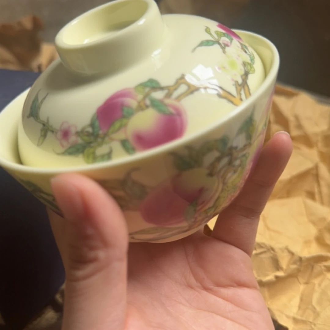 景德镇陶瓷寿桃盖碗