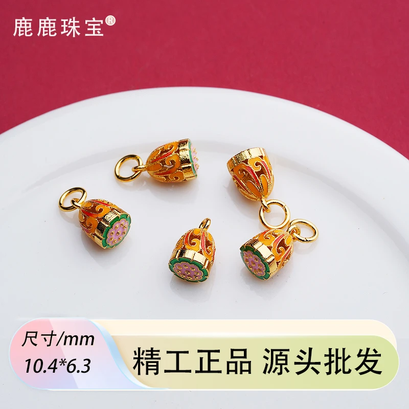 925银银制品 精工古法银镀金烧蓝莲蓬提溜