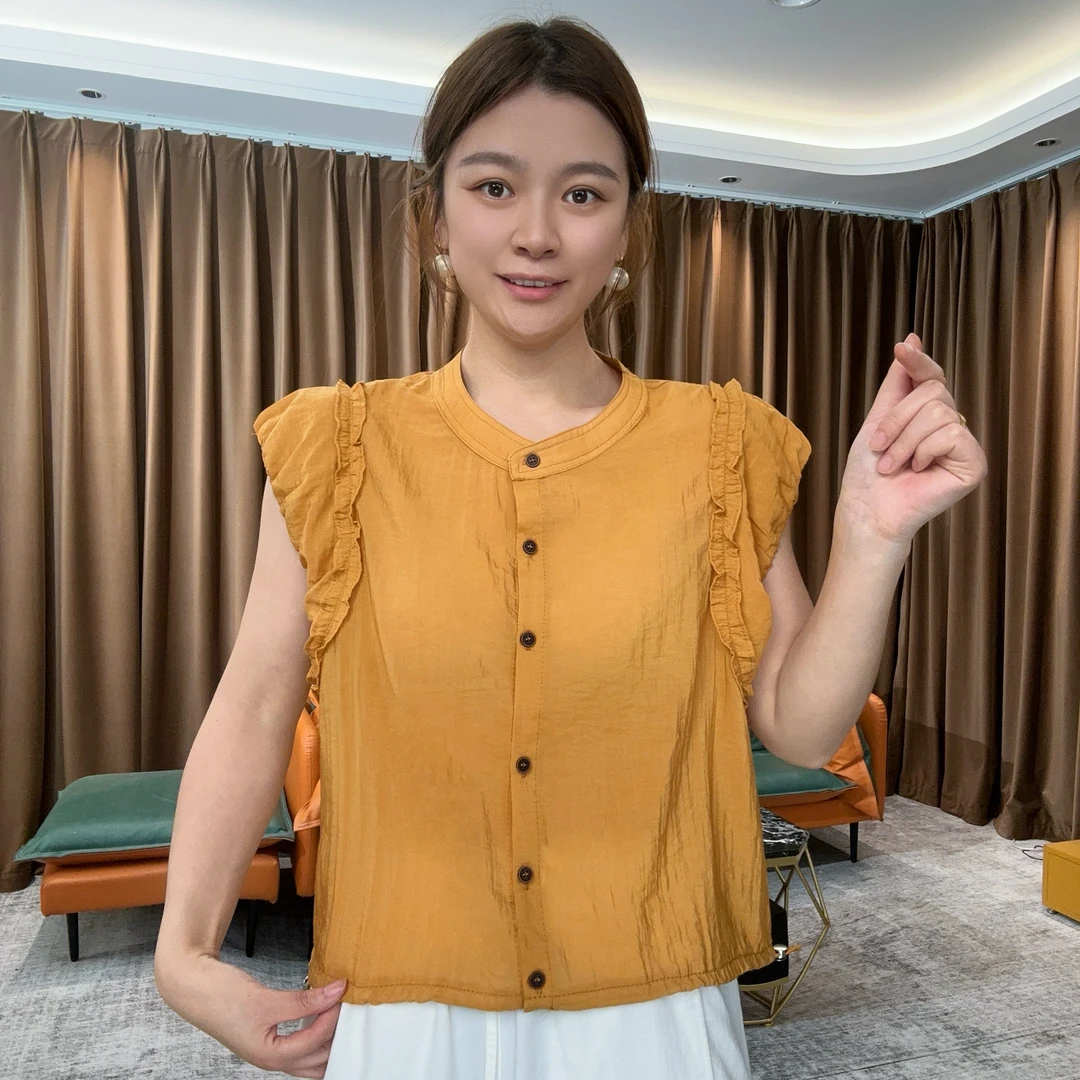 2025夏季时尚设计感百搭无袖衬衫气质简约显瘦纯色减龄妈妈装上衣