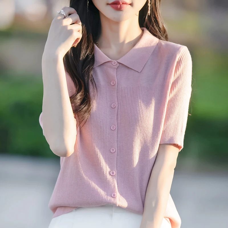 夏季气质显瘦百搭短袖时尚半袖针织衫显瘦薄款宽松针织开衫短款