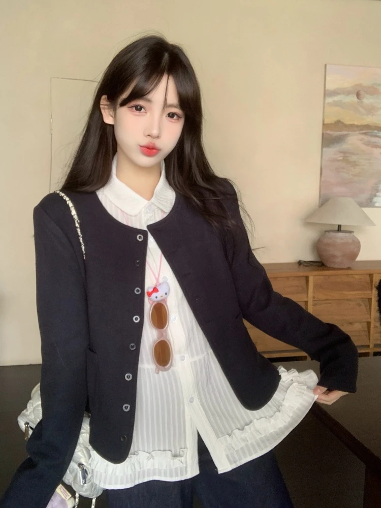 秋装女款爆款2025新款气质女士打底胖mm显瘦遮肉上衣两件套开衫