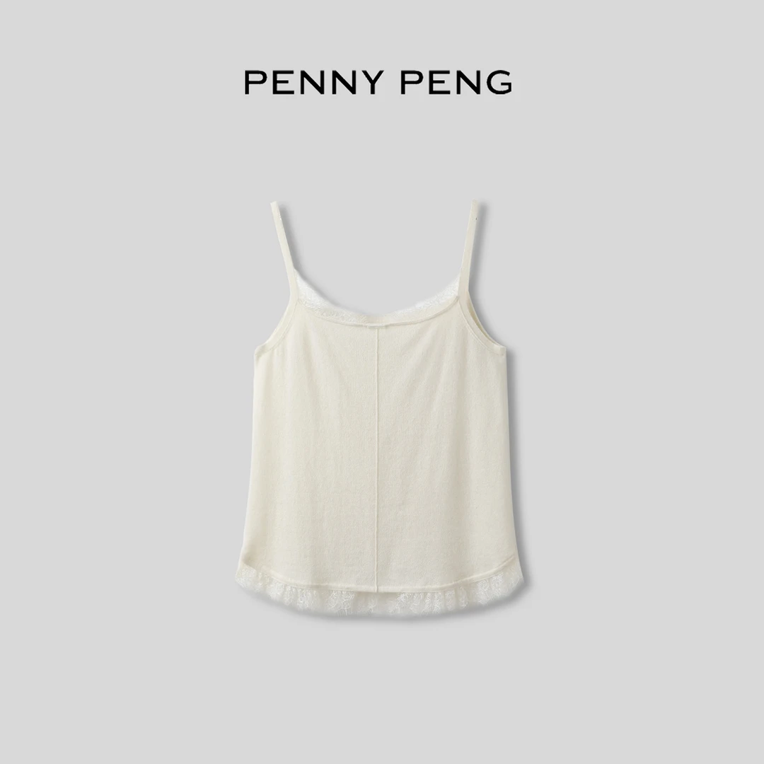 PENNYPENG 零感羊绒 法式气质百搭蕾丝拼接柔软舒适羊绒吊带背心