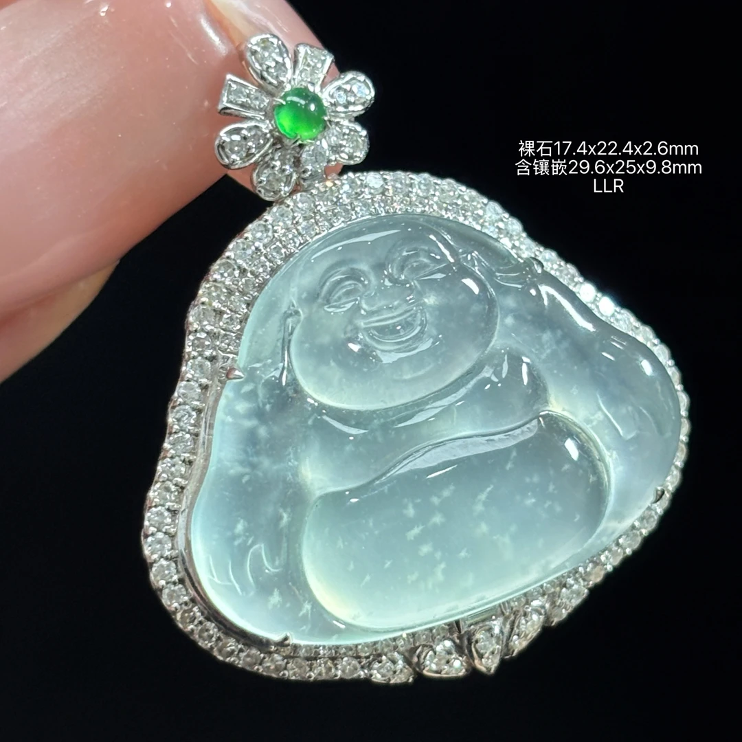 《缅甸翡翠珠宝严选》冰晴底雪花棉佛公玉石吊坠（下单咨询客服）LLR