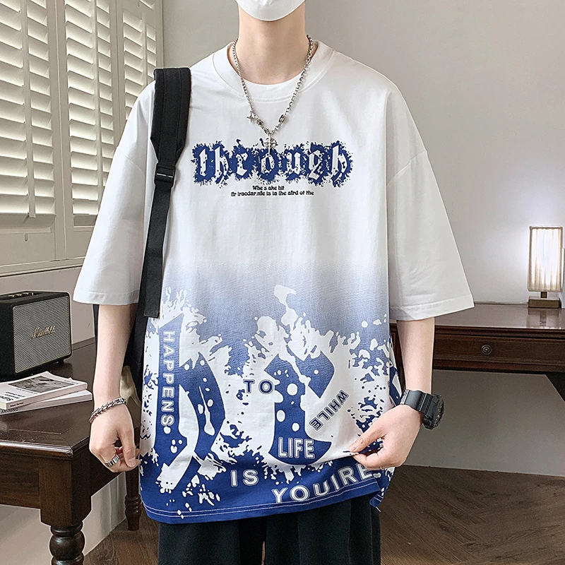 2025夏季新款印花短袖T恤男士青少年学生宽松休闲百搭时尚上衣潮