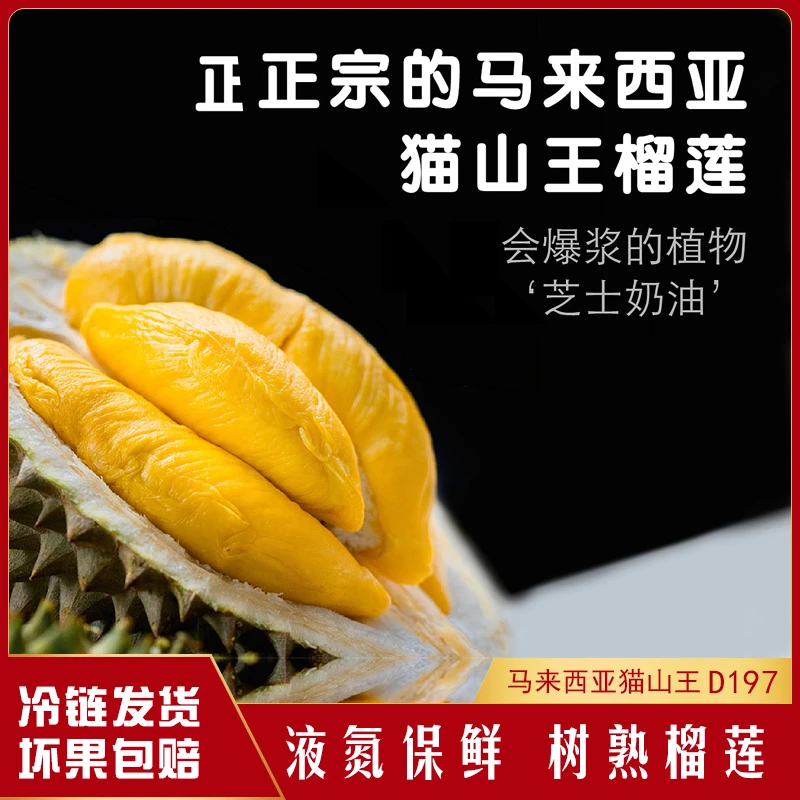 【马来西亚D197猫山王榴莲】现挑液氮冷冻新鲜水果带壳进口树熟顺丰