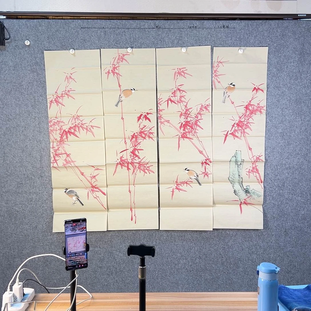 国画598 花鸟在树丛的顶端鸣叫叫声