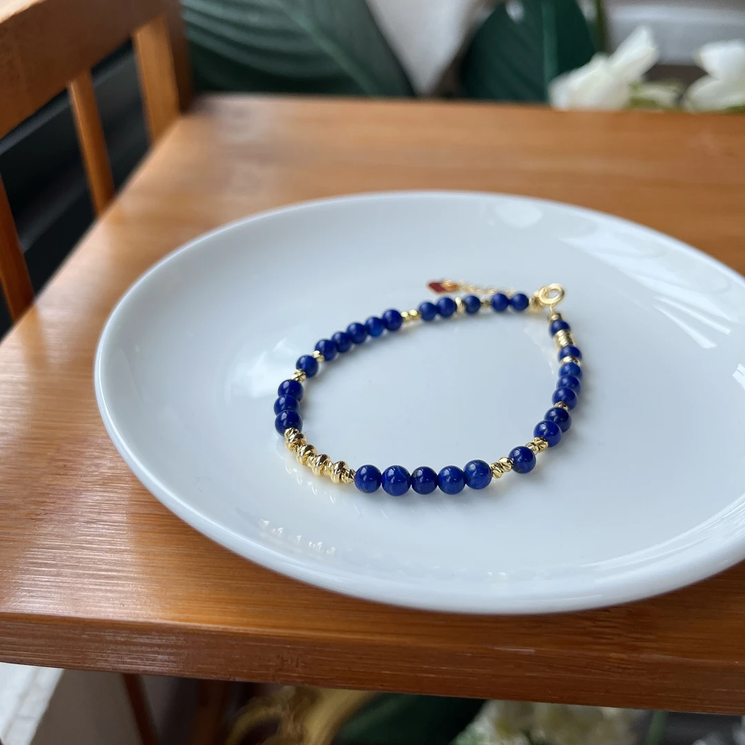 【郭老师】约4mm青金石圆珠搭合金配件手链