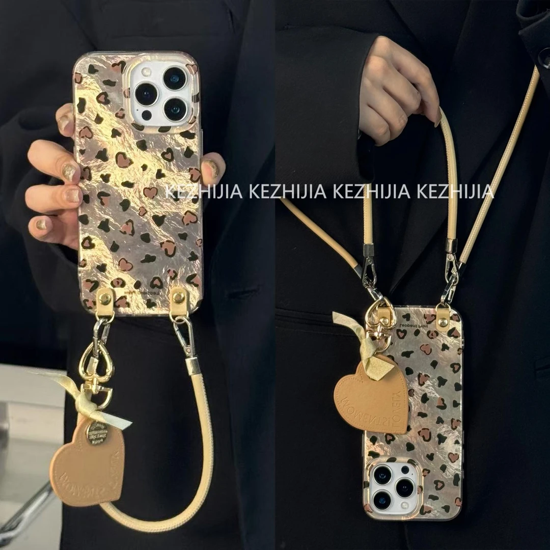 【壳之】高级爱心豹纹香槟色适用苹果17/16/15/14/13Promax手机壳