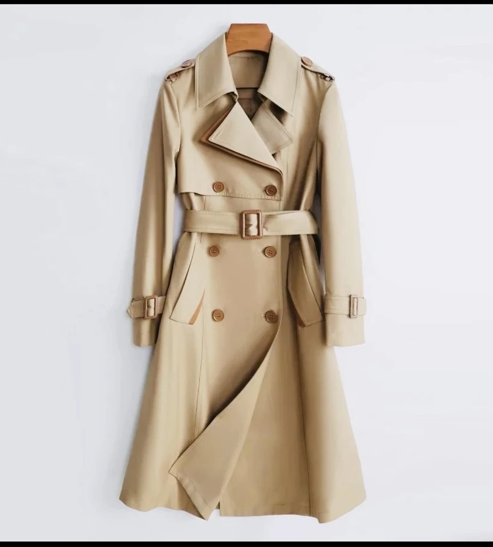 0562双排扣中长款风衣韩版修身女士外套收腰百搭英伦风