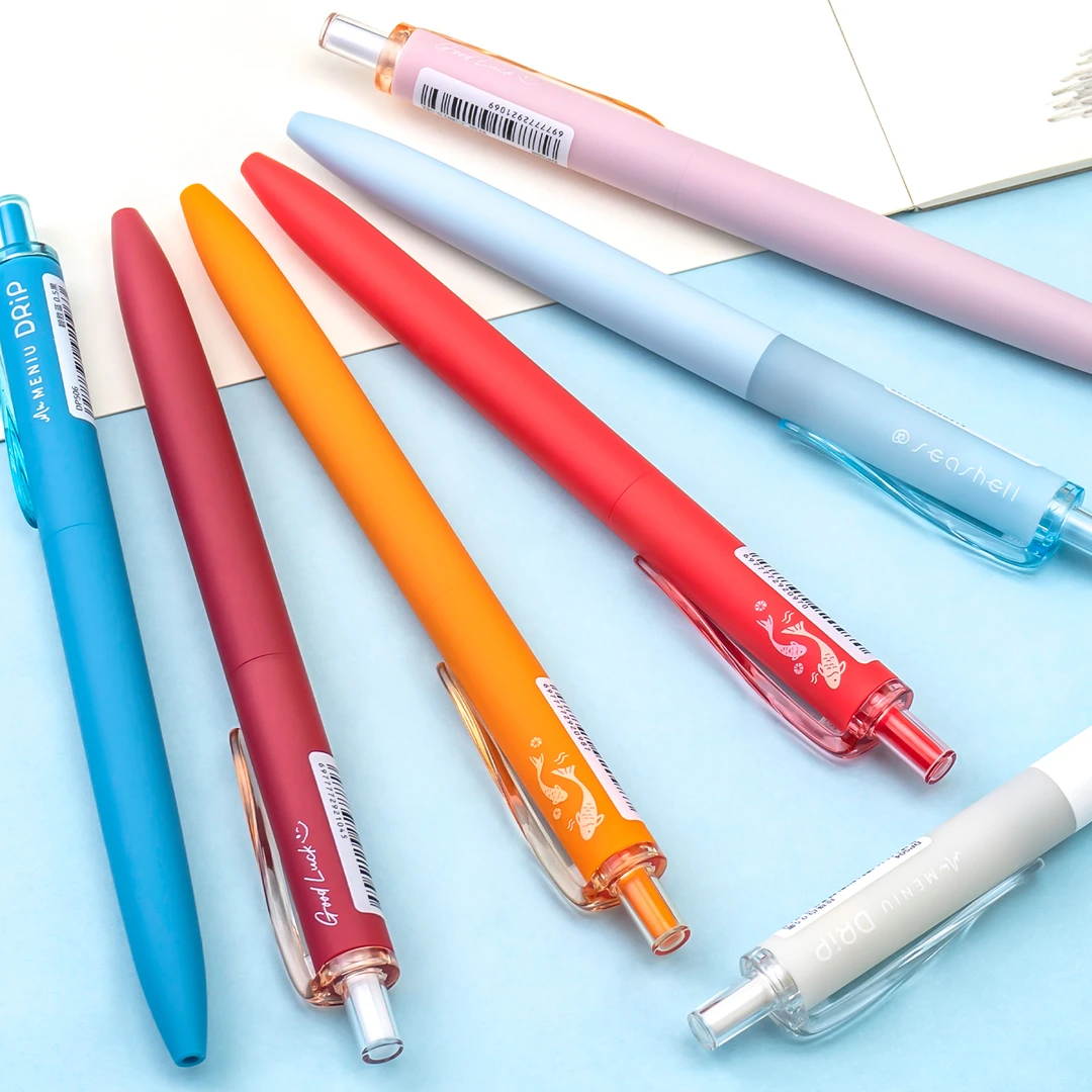 MENIU米扭中性笔DP504听海拾贝小滴笔套装按动0.5子弹头黑色水笔