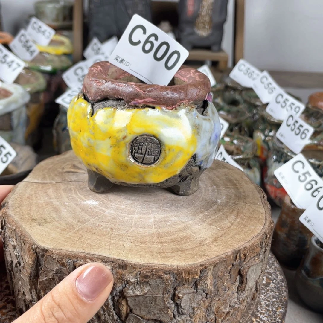 紫砂花盆孤品 不规则油画山石小地雷 内口4.5