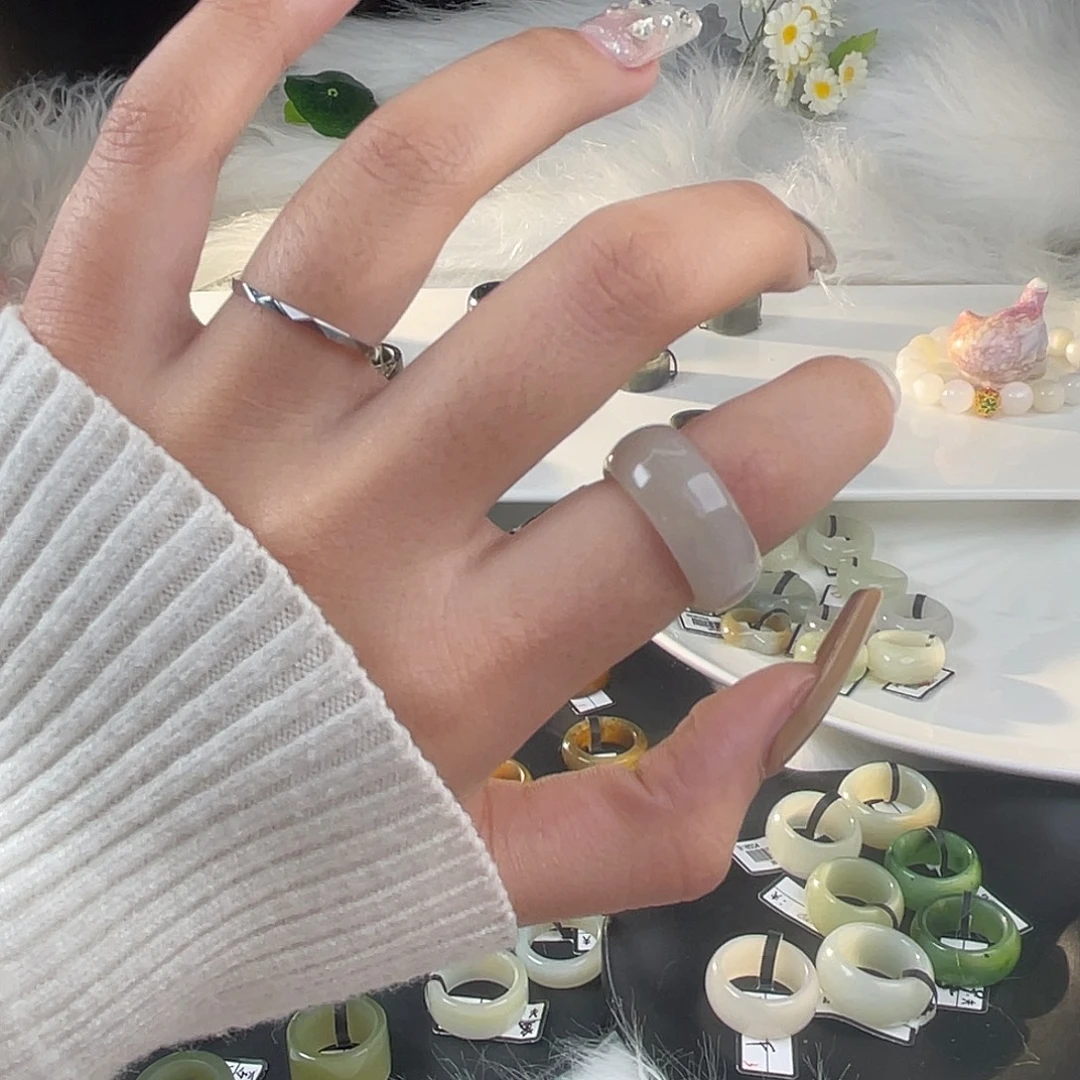 和田玉未镶嵌戒指U54藕粉轮胎17.0mm