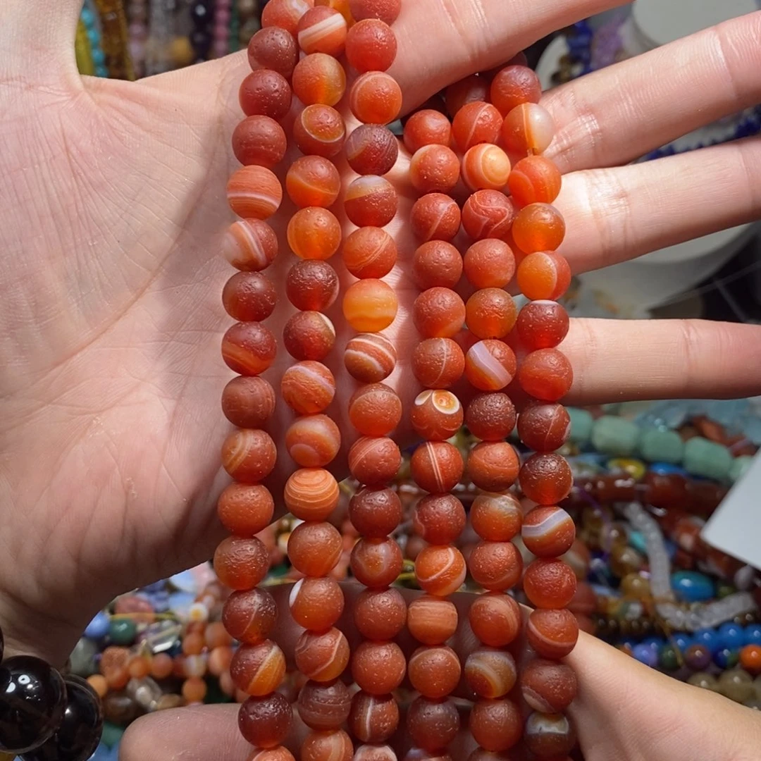 未镶嵌，橘皮带眼缠丝老玛瑙10mm，石英质玉