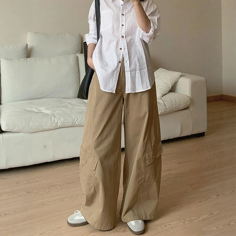 美式咖色美拉德时尚阔腿牛仔裤女2025秋高腰宽松遮肉休闲风弯刀裤