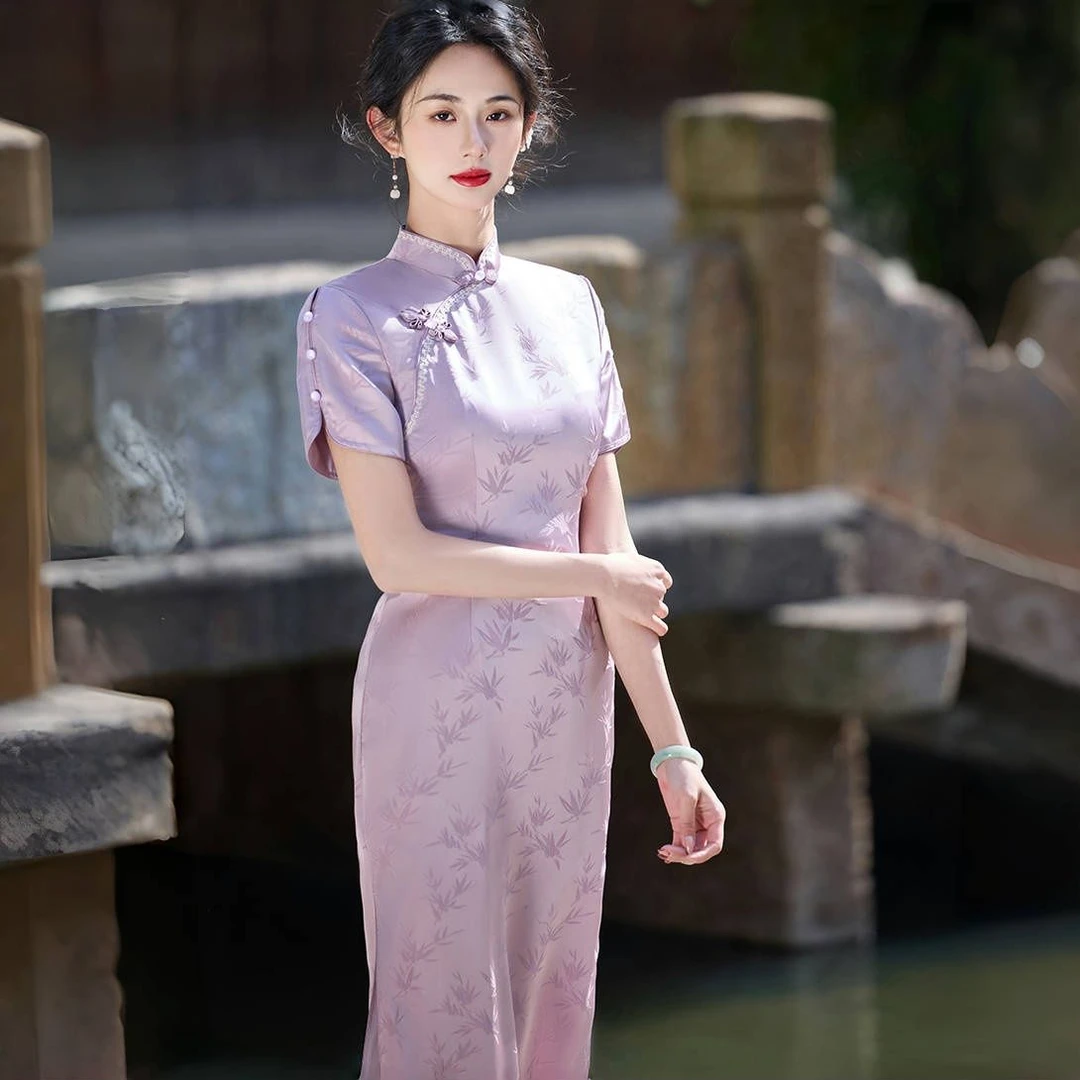 旗袍民国风大小姐连衣裙夏季新款改良长款显瘦时尚素雅年轻款旗袍